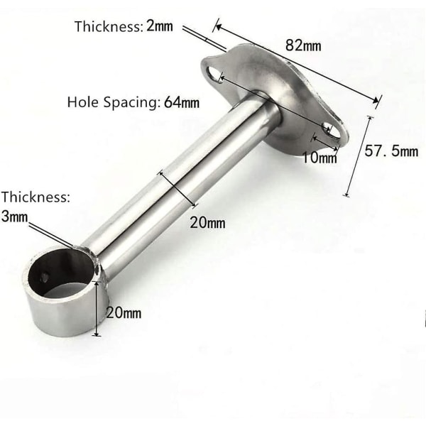Skabsstangsholder, 2 stk. Loftsbeslag i rustfrit stål, vægmonteret hængende bruseforhængsstangholder