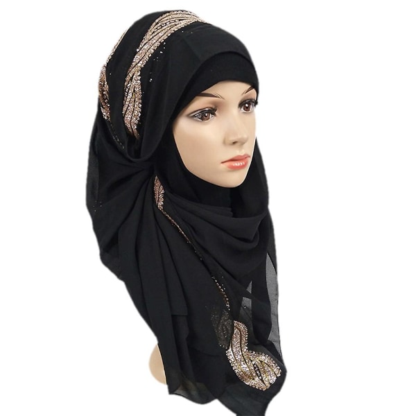 Mode Chiffong Scarf Dam Hijab Lång Scarf Wrap Scarves för Damer Girl Black