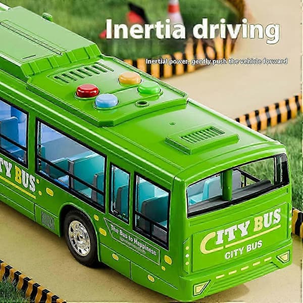 ABS Stor Bus Legetøj, ABS Materiale, Med Belysning Musik, Åbne Døre, 28.5*7.5*6.5cm, Flere Farver green