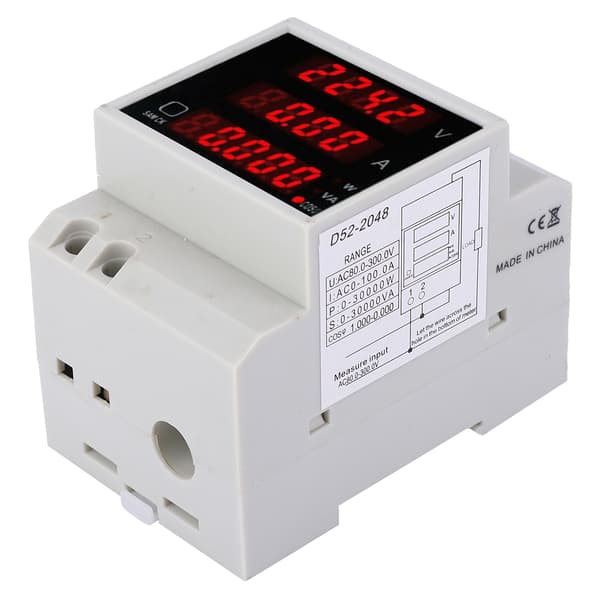 D52 2048 Multifunksjons DIN-skinne Meter Digital Display AC Spenning Strøm Effektfaktor AC 80 300V 100A