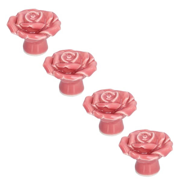 4-delad rosenformad modern keramisk skåpsknopp för hem, vardagsrum, sovrum, rosa