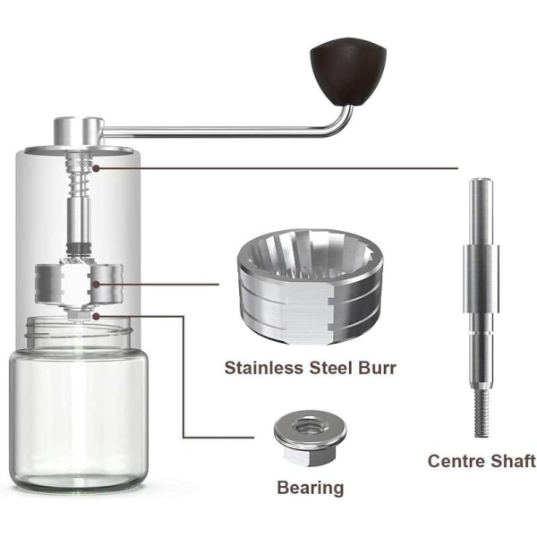 Manuel kaffekværn med 6 justerbare CNC-indstilling af rustfrit stål, håndkaffekværn til kontor, camping, rejser, H