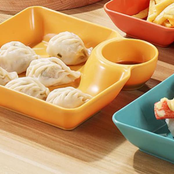 Multifunksjonell dumplingtallerken delt dippskål serveringssnacksbolle festbrett