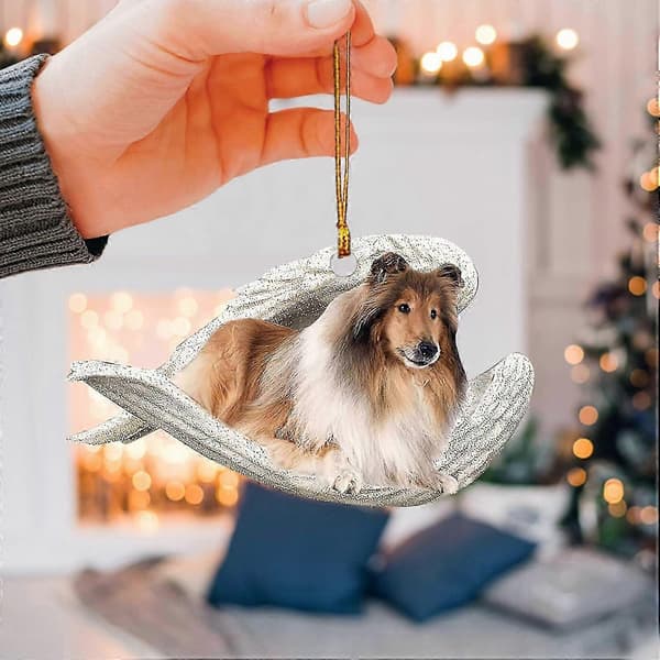 2D Rough Collie Sovende Englevinger til Hundeelsker Bondegård Bil Bakspejl Gave