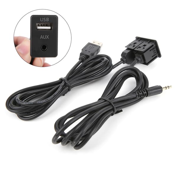 3,5 mm AUX-forlengerkabeladapter, innfelt USB-port, hodetelefonkontakt, panelmontering for bil og båt
