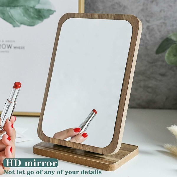Sminkspejl i træ Bordspejl i træ Bærbart skrivebordsspejl kosmetisk spejl med træramme (rektangel)