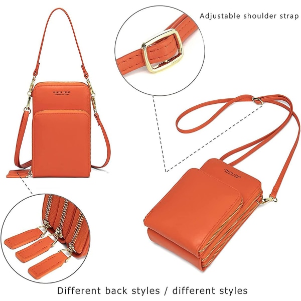 Liten Crossbody mobiltelefonväska för kvinnor, Mini Messenger Shoulder Handväska plånbok med kreditkortsfack A916-878 Orange