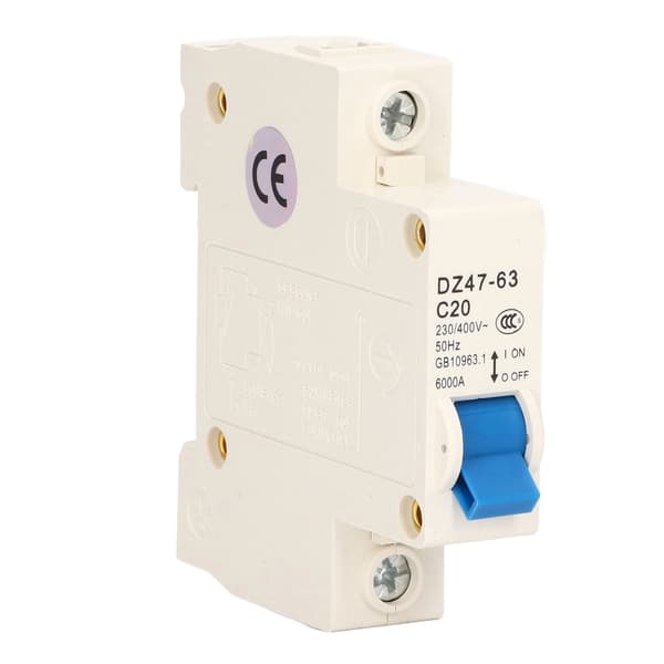 Mini 1P MCB Strømafbryder DIN-skinne Montering 6000A Brydeevne 20A 230V 400V til Hjemmet