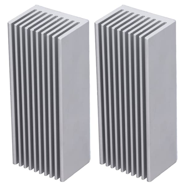 2 stk. kølefinner i aluminium køleplade-sæt til CPU elektronisk chip 100x40x30mm med termisk ledende klæbemiddel