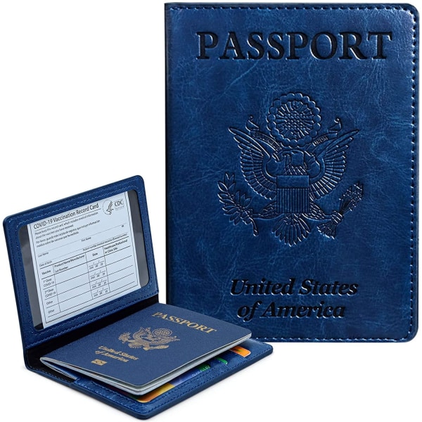 Passport and Vaccination Card Holder, Passport Wallet with CDC Vaccination Card Slot, RFID Blocking Leather Travel Docum