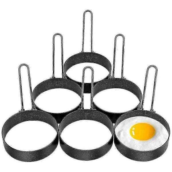 6-pakning eggering, runde eggeringer i rustfritt stål, non-stick stekepanneformer - Bra black