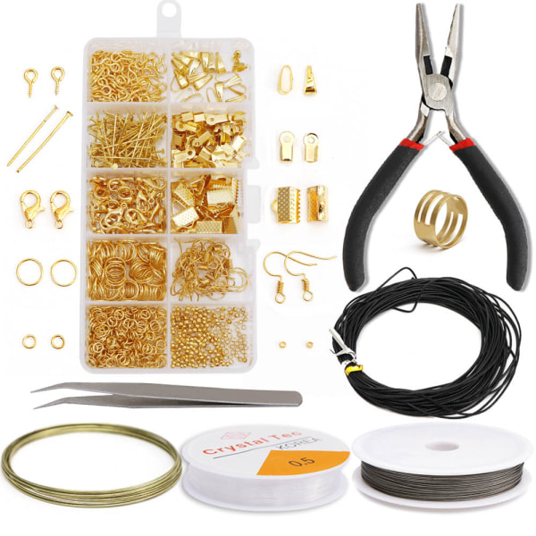 DIY Örhängen Tillbehör Örhängen Material Pärlor Tång Set Material Väska med Verktyg Handgjorda Smycken Tillbehör -Guld