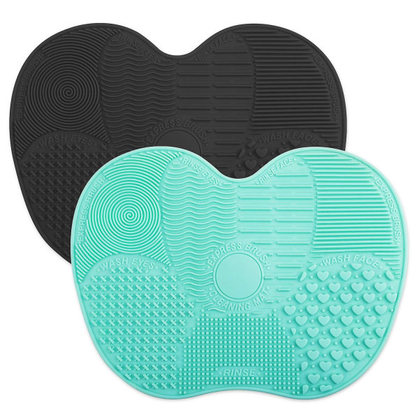 Sminkborste Rengöringsmatta, Silikonrengöringsdyna Bärbar tvättverktygsskrubber med sugkopp Set med 2 kosmetiska (grön+svart)