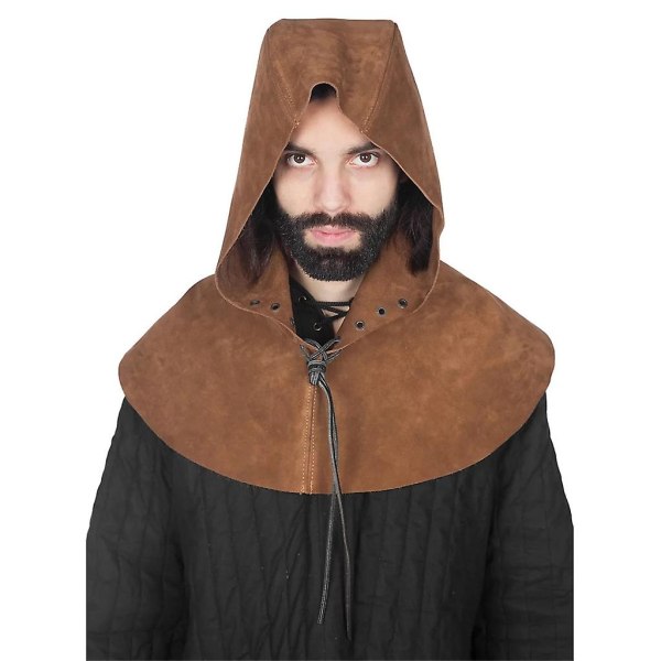 Medieval Men Cowl Kort Cape Knight Hættekappe For Celts Mænd Cosplay Dark Brown