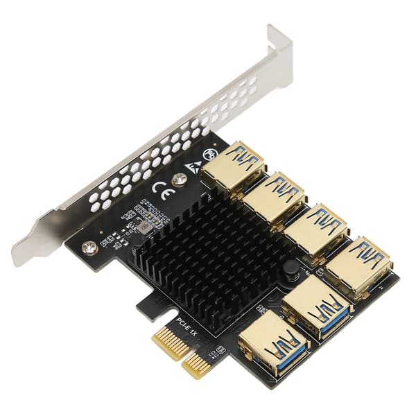 PCI E 1 til 6 Riser-kort Gullbelagt IC-kjøleribbe Svart USB 3.0 for DOS Linux Windows
