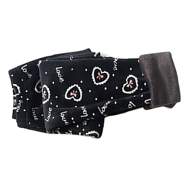 Fleeceforede leggings til piger, søde print, slank pasform, sorte termobukser til efterår og vinter 150 cm 59,06 tommer