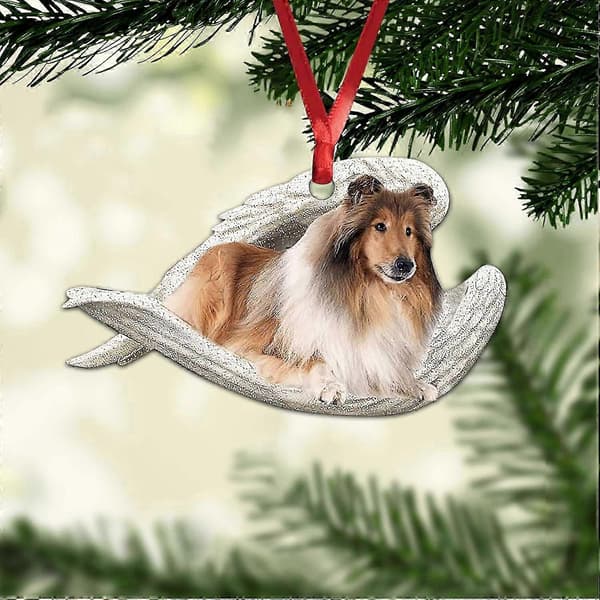 2D Rough Collie Sovende Englevinger for Hundelsker Gårdshus Bil Bakspeil Gave