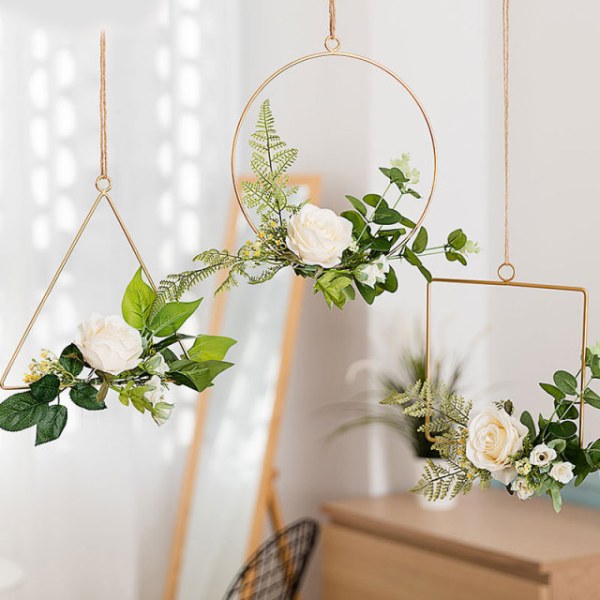 Smedejern vægdekoration ornamenter simulering blomst hjem vedhæng vægophæng dekoration, hvid rose tre kombinationer 20*3*20cm,
