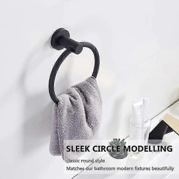 Wall Mounted 304 Stainless Steel Towel Ring for Bathroom, Black