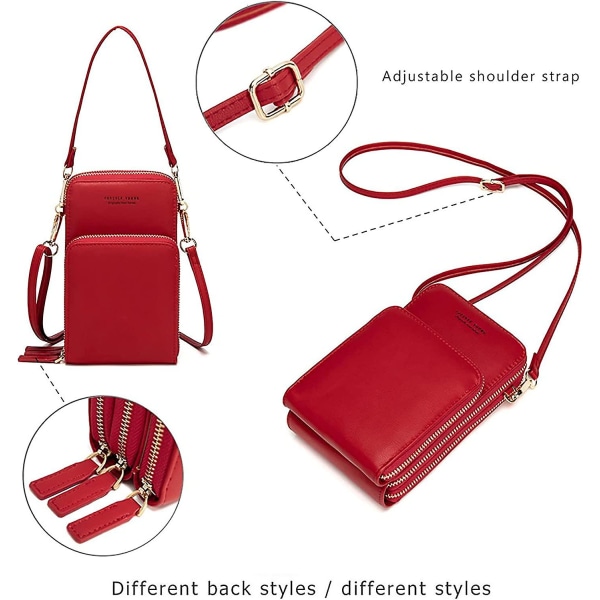 Lille crossbody mobiltelefon pung til kvinder, mini Messenger skulder håndtaske tegnebog med kreditkort slots A916-878 Red