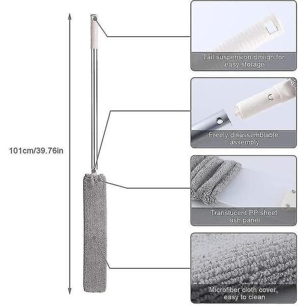 Støvkost, justerbar lang støvbørste og 2 vaskbare stofftrekk