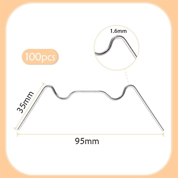 100 Pack ruostumattomasta teräksestä kasvihuoneen lasituspidikkeet, metallijousikiinnikkeet W-langalla, 1,6 mm:n paksuiset ontot levykiinnittimet kasvihuonetarvikkeet