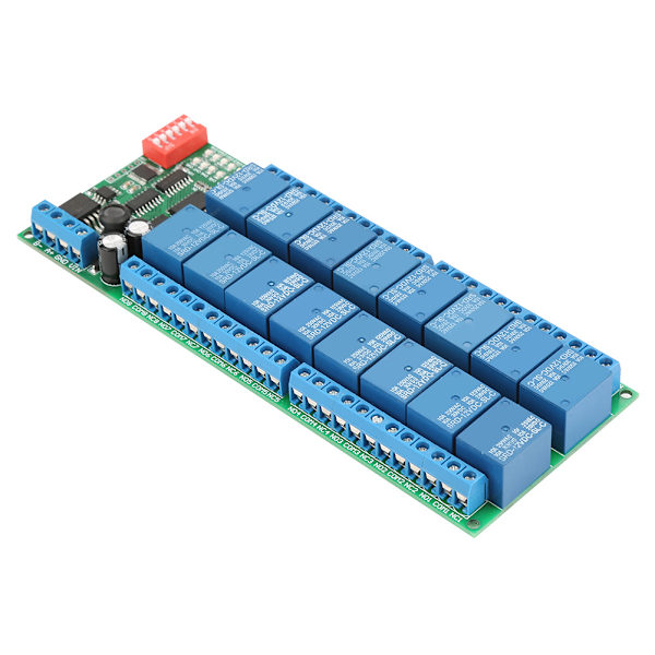 16-kanals MODBUS RTU RS485 Relæmodul Board DC 12V PLC Controller Seriel Port Switch
