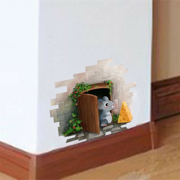 3D-seinätarrat Realistiset hiirireikä seinähiiri reiässä Seinätarra Eläintaidetarrat kodin sisustukseen Olohuone Wal