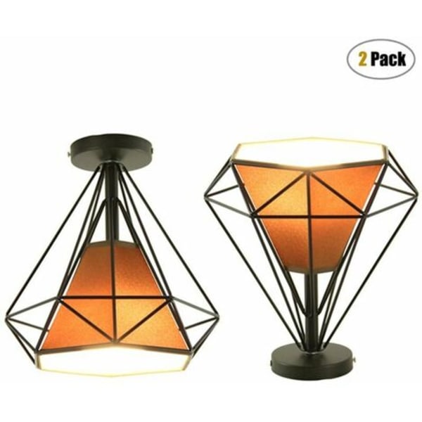 2x Retro Industrial Ceiling Light Diamond Cage Shaped Metal Iron Chandelier Pendant Light Fixture for Living Room Hall B