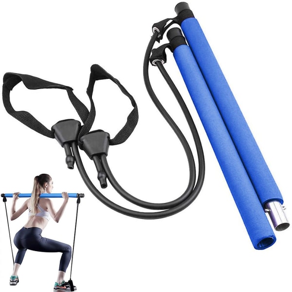 Pilates Exercise Stick Kit Kannettava, kompakti 3-osainen joogavastusnauha jalkoihin ja pakaraan, Pilatestanko jalkahihnalla koko kehon harjoitteluun Blue