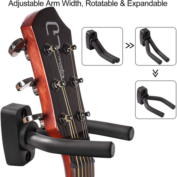 Justerbar guitar vægmonteret guitarkrog med skruer Guitarstativ til akustisk elektrisk bas Mandolin Banjo Ukulele Fiddle Sort (4 Pack)