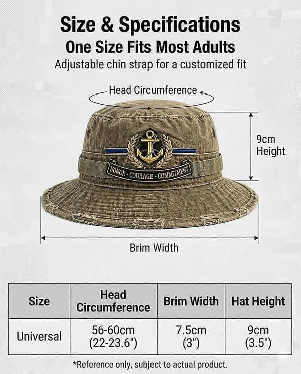 Honor Courage Commitment Boonie Hat, Broderet Bredskygget Solhat med Hagestrop til Vandring, Fiskeri og Camping Olivengrøn