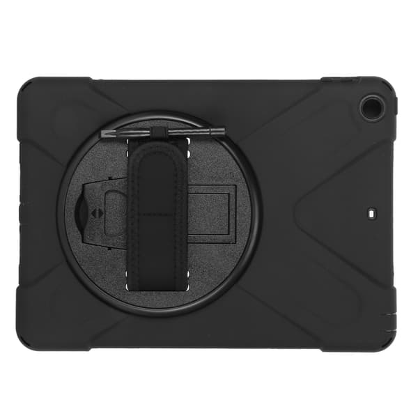 Silikone Hårdt PC-etui med Justerbar Rem Roterende Støttefod til IOS Tablet 9.7in 2017 2018 Sort