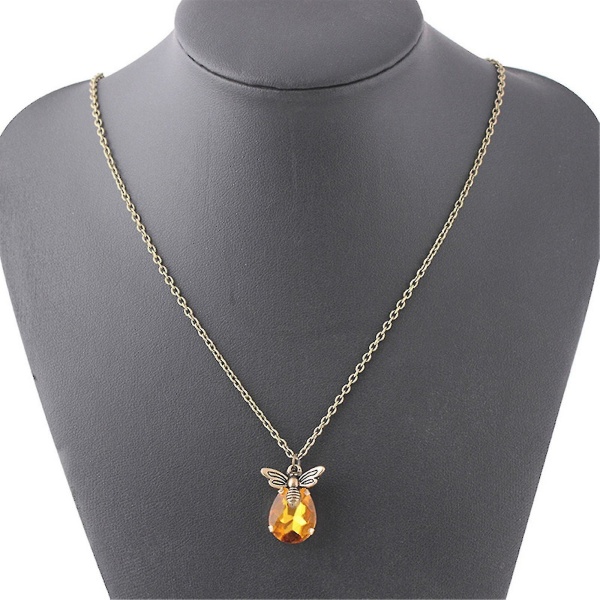 Bee Festival Present Mode Little Bee Golden Crystal Stort hänge halsband