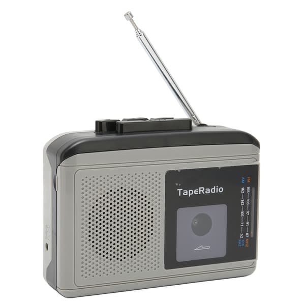 Bärbar kassettbandspelare AM FM-radio bandspelare stöder 2 strömförsörjningsmetoder svart grå