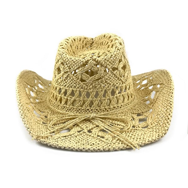 Beige Dam/man Handgjord Pierced Cowboy Hat Cowboy Bred Brätte Summer Beach Sol Hat , Justerbar$simplicity New Western Style Pierced Classic Cowb