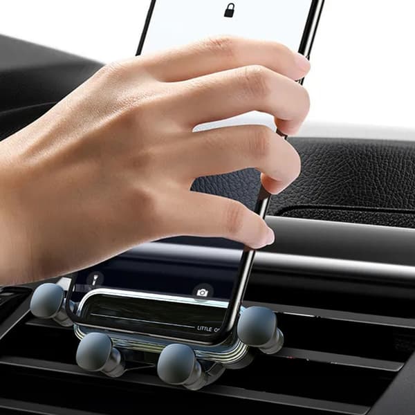 Opgraderet Auto Lås Gravity Biltelefonholder Håndfri Mini Ventilationsholder til 4,7 til 6,9 Tommer Telefoner Sølv