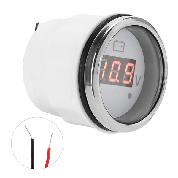 2-tums Batterispänningsmätare LED Digital Display IP67 Vattentät Smart Alarm Universal för Båt Bil Vit