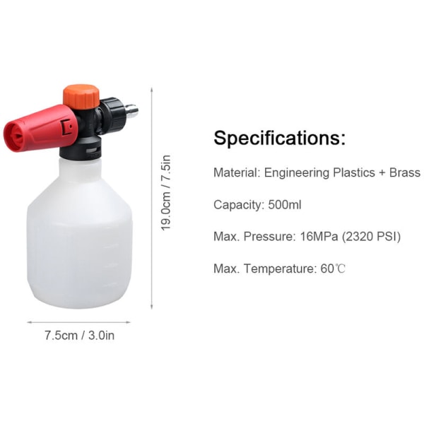 Højtryksrenser skumlanse, messingdele, justerbar koncentration, justerbart sprayområde 500 ml