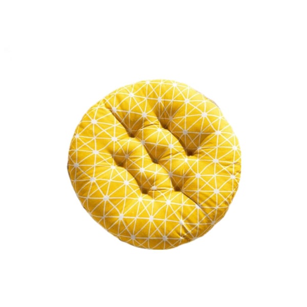 Tjock bomulls- och linnedyna, kontorsstolsdyna som andas höst och vinter, studentklassrumsbänk tatami mjuk rund kudde (gul geometrisk