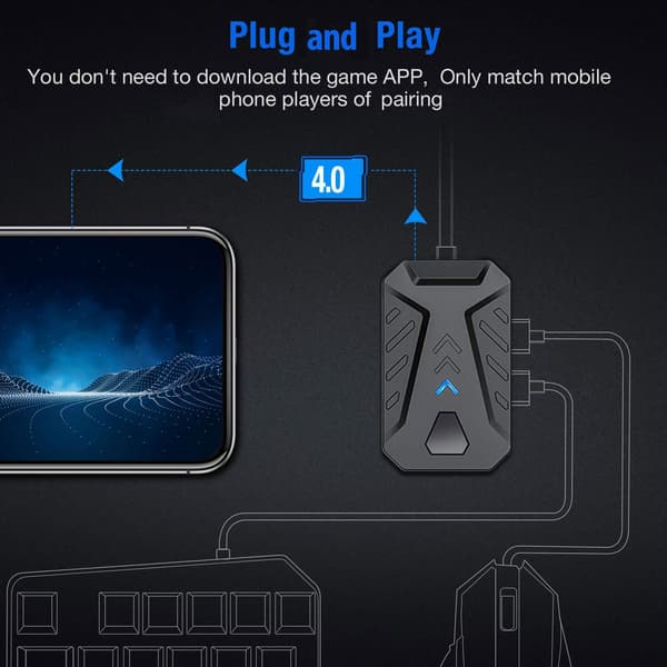 4 i 1 Mobil Gaming Combo Bluetooth Controller Tastatur Mus Konverter til Android iOS