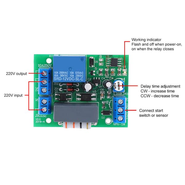220V AC Trigger Forsinkelsesbryter Timer Relémodul JK032-30M