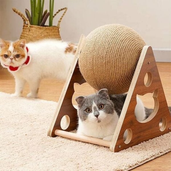 Wooden Cat Scratching Ball Sisal Rope Toy Pet Supplies Cat Tree Tower S 21x16x24cm