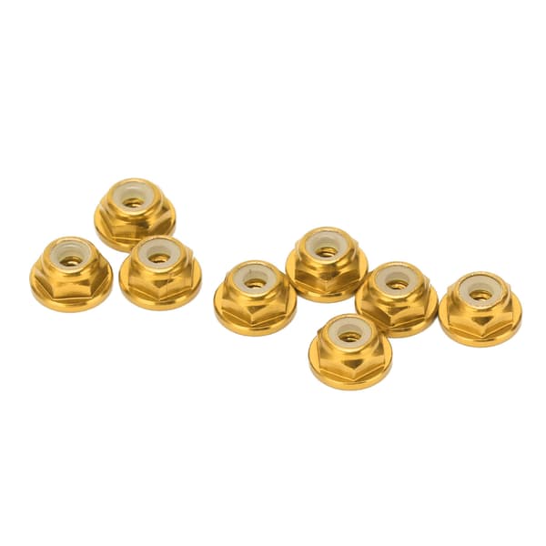8st M2 Självlåsande Hexmuttrar i Aluminiumlegering med Flänsad Nylonfoder för Axial SCX24 1/24 Skala Guld