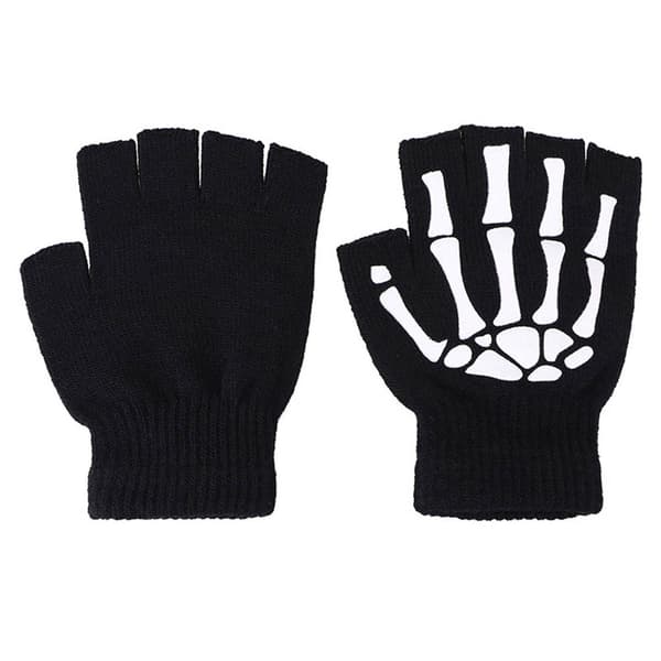 Självlysande Skelett Fingerlösa Stickade Vinterhandskar Unisex