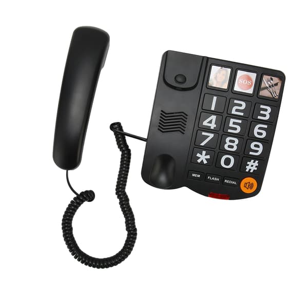 Telefon med store knapper, multifunktionstelefon, One Touch håndfri fastnettelefon med højttaler til seniorer, sort