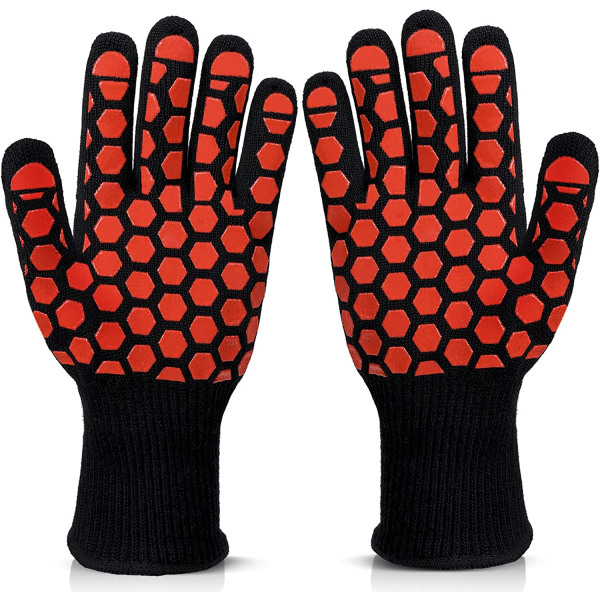 Heat Resistant Gloves: 932°F Grill Gloves - With Non-Slip Silicone Oven Gloves, Grilling, Baking, Cooking Safe for Men a