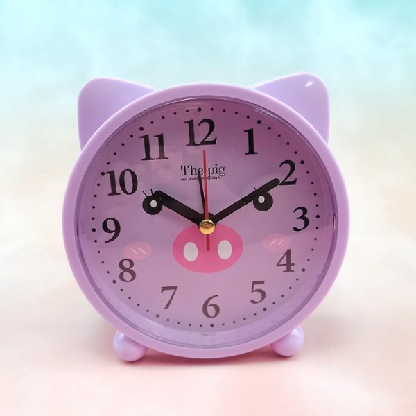 Cute Cartoon Pig Alarm Clock, Home Desktop Decoration Clock, Children&#39;s Student Silent Sweep Second Clock -lilla