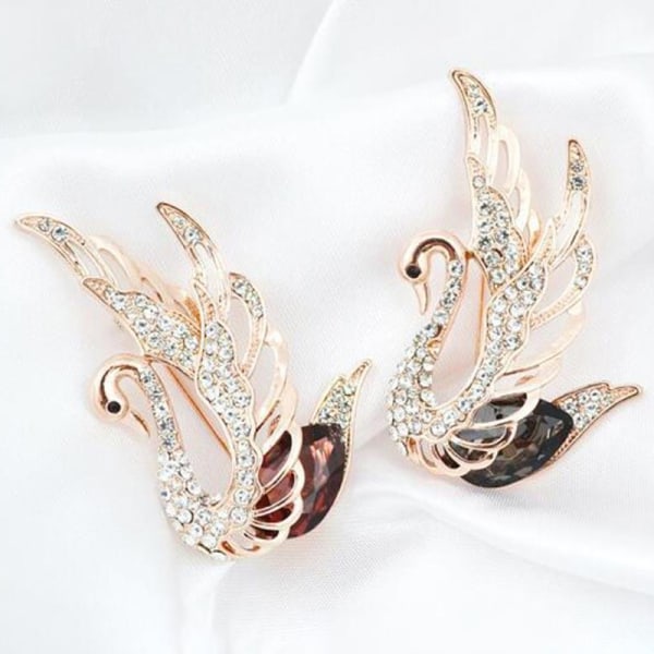 Fashion Crystal Rhinestone Swan Broscher for women Lapel Pins P Wine red