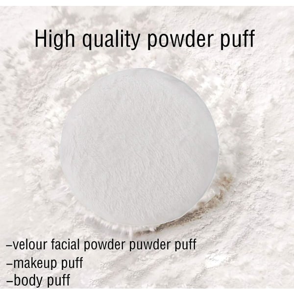 6-pack Powder Puff Ultra Mjuk Tvättbar Velour Fluffy Body Powder Puffar Med Band, Ren bomull Rund Makeup Puff, För löst pulver Mineral Powder Bod